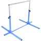 Adjustable blue gymnastics horizontal bar for kids, height from 36" to 59", supports up to 225 lbs, ideal for home.