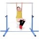 Adjustable blue gymnastics horizontal bar for kids, height 36"-59", suitable for beginners and home training.