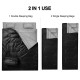 Double sleeping bag in black with two pillows, waterproof design, converts to two single bags for camping comfort.