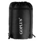 Black 2-person waterproof sleeping bag with two pillows, designed for camping, featuring durable material and weather.