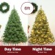 6ft pre-lit PVC artificial Carolina pine tree with 260 warm LED lights, showcasing day and night appearances for.