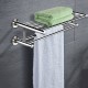 24-inch wall-mounted stainless steel towel storage rack with two tiers, ideal for bathrooms and space-saving.