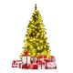 Pre-lit 5 ft artificial half Christmas tree with LED lights, surrounded by red and silver gift boxes for festive decor.