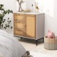 Rattan sideboard buffet cabinet in white with 1 door and 3 drawers, perfect for living room or bedroom storage.