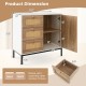 Rattan sideboard buffet cabinet with 1 door and 3 drawers, featuring a white finish and metal legs for sturdy storage.
