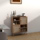 Rattan buffet cabinet with a natural wood finish, highlighting ventilated doors and raised design for stylish kitchen.