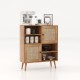 Rattan buffet cabinet featuring 4 open cubbies and 2 ventilated doors, crafted from solid wood for durable storage.
