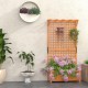 Natural fir wood raised garden bed with trellis, hanging roof, and vibrant flowers for outdoor plant display.