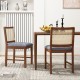 Rattan dining chair set of 2 with rubber wood frame and linen fabric padded seat, perfect for dining rooms or offices.