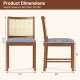 Rattan dining chair dimensions with rubber wood frame, padded linen seat, and rattan backrest for comfort and style.