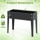 Elevated metal planter box with legs, 24"x11"x18", featuring drainage holes for healthy plant growth and rust.