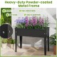Elevated metal planter box with legs, featuring drainage holes and a sturdy powder-coated frame for easy plant.