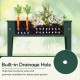 Elevated metal gardening box in green with built-in drainage hole, promoting healthy plant growth and preventing.