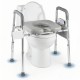 Raised toilet seat with handles and padded arms, adjustable height for seniors, ideal for comfort and stability.