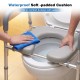 Raised toilet seat with waterproof soft-padded cushion and handles, designed for comfort and stability for seniors.