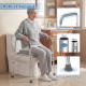 Raised toilet seat with padded arms and adjustable height for seniors, featuring a waterproof cover and non-slip foot.