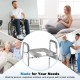 Raised toilet seat with handles and padded arms, adjustable height for seniors and expectant mothers, ideal for comfort.