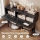 Rattan console table with wide top, 2 storage cabinets, and open shelf for stylish organization in black finish.