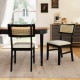 Black rattan dining chairs set of 2 with padded seats, rubber wood legs, and breathable backrest for kitchen comfort.