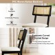 Rattan dining chair backrest features breathable woven design and ergonomic slanted shape for optimal comfort during.