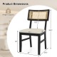 Rattan dining chair with padded seat, rubber wood legs, and breathable backrest; dimensions shown for optimal fit.