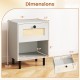 Rattan nightstand with open shelf and drawer, featuring oak wood grain and sturdy metal legs for stylish storage.