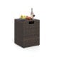 Rattan propane tank cover and side table in brown with flip-top lid for outdoor storage, ideal for patios and gardens.