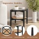 Rattan round side end table with tempered glass top, acacia wood legs, and 2-tier storage for versatile home use.