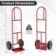 P-handle sack truck in red with 10-inch wheels, featuring foldable load area and 770 lbs weight capacity for easy.