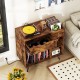 Record player stand in rustic brown with storage drawer, open cubby, and built-in charging station for vinyl records.