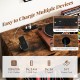 Record player stand in rustic brown with built-in charging station and cable management, ideal for organizing vinyl.