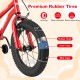 Close-up of the 14-inch kids bike tire featuring anti-slip, shock-absorbing rubber for safe riding.