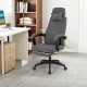 Gray reclining office chair with adjustable headrest and footrest, upholstered in soft chenille fabric for ergonomic.