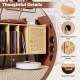 Record player stand with rattan cabinet, featuring adjustable shelves, cable management hole, and metal handle for easy.