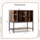 Dimensions of the rustic brown record player stand with charging station, featuring a sturdy metal frame and ample.
