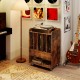 Record player stand in brown with drawer and vinyl storage, ideal for living room or bedroom use.
