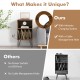 Record player stand in rustic brown with charging station and cable management hole, ideal for vinyl storage and.