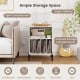 Record player stand in white with open shelf, 4 vinyl record compartments, and charging station for versatile use.