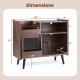 Dimensions of the brown Record Player Stand with LED light, featuring open shelves and sliding door for organized.