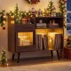 Record player stand in brown showcases a wide tabletop, open shelf, and magazine rack for organized storage.