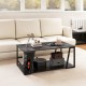 Rectangle coffee table with brown wood-textured surface, 2-tier design, and storage shelf for versatile living room use.