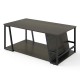 Rectangle coffee table with a wood-textured surface, featuring a 2-tier design and metal frame for living room storage.
