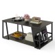 Rectangle coffee table with brown wood-textured surface, 2-tier design, and side storage compartment for versatile use.