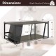 Rectangle coffee table with 2-tier design, brown wood texture, and metal frame, ideal for living room storage.