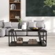 Rectangle coffee table with 2-tier design, brown wood-textured surface, and storage shelf for versatile living room use.