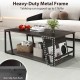 Rectangle coffee table with a brown wood-textured surface, heavy-duty metal frame, and 2-tier storage for living room.