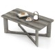 Rectangle coffee table in gray rubber wood with X-shaped base, featuring a wide tabletop for convenient storage.