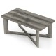 Rectangle coffee table in gray rubber wood with X-shaped base, showcasing a sturdy design and protective foot pads for.