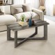 Rectangle coffee table in gray rubber wood with an X-shaped base, ideal for living room storage and style.