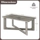 Rectangle coffee table in gray with an X-shaped rubber wood base, featuring dimensions and a 115 kg load capacity.